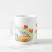 Herbstgraue Katze mit Buch und Kaffee Lover Kaffeetasse (Vorderseite Links)