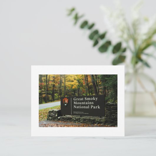 Herbstgraue rauchige Berge Eintritt Schild Postkarte (Stehend Vorderseite)