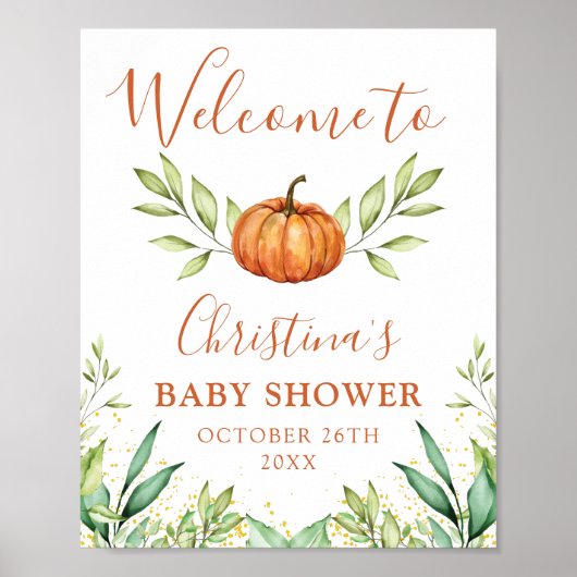 Herbstgrauen Pumpkin Fall Baby Dusche Willkommen Poster (Vorne)