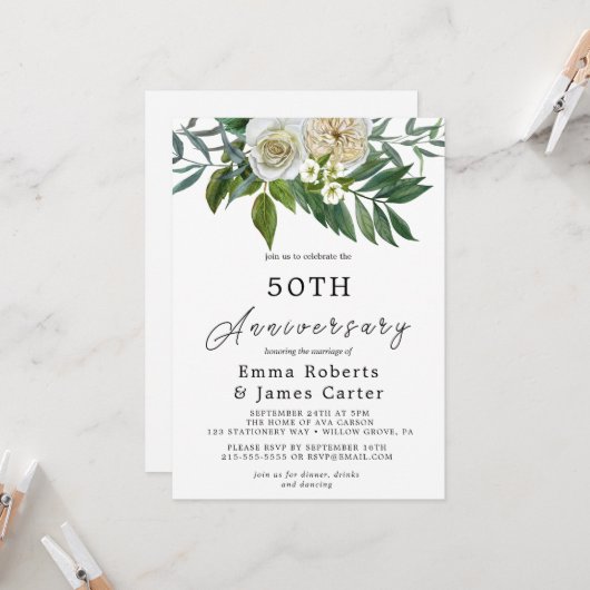 Herbstgrün 50. Hochzeitstag Einladung (Vorderseite/Rückseite Beispiel)