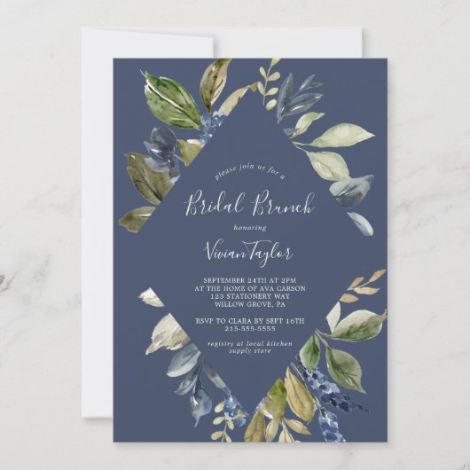 Herbstgrün | Navy Bridal Brunch Einladung (Vorderseite)