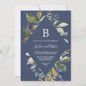 Herbstgrün | Navy Diamond Monogram Wedding Einladung (Vorderseite)