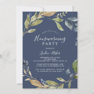 Herbstgrün Navy Housewarming Party Einladung