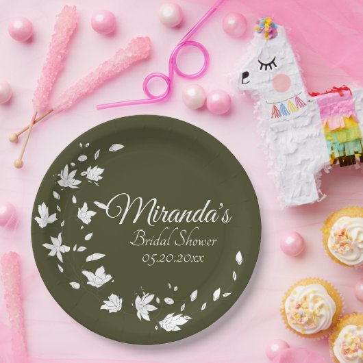 Herbstgrün-weißes Brautparty Pappteller (Party)