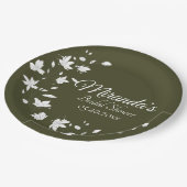 Herbstgrün-weißes Brautparty Pappteller (Schrägansicht)