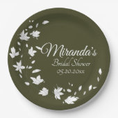 Herbstgrün-weißes Brautparty Pappteller (Vorderseite)