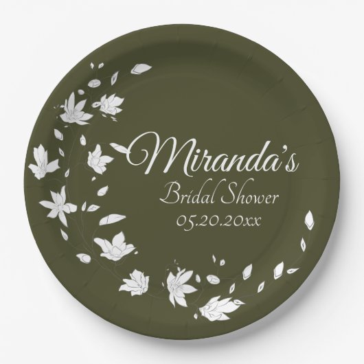 Herbstgrün-weißes Brautparty Pappteller (Vorderseite)