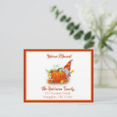 Herbstgrunzen mit Pumpkin, die wir bewegt haben Ankündigungspostkarte (Stehend Vorderseite)