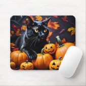 HerbstHalloween Black Cat & Pumpkins Mouse Pad Mousepad (Mit Mouse)
