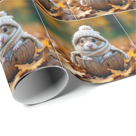 HerbstHamster in einer Walnuss-Muschel Geschenkpapier (Rolleneckpunkt)