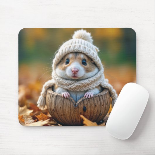 HerbstHamster in einer Walnuss-Muschel Mousepad (Mit Mouse)