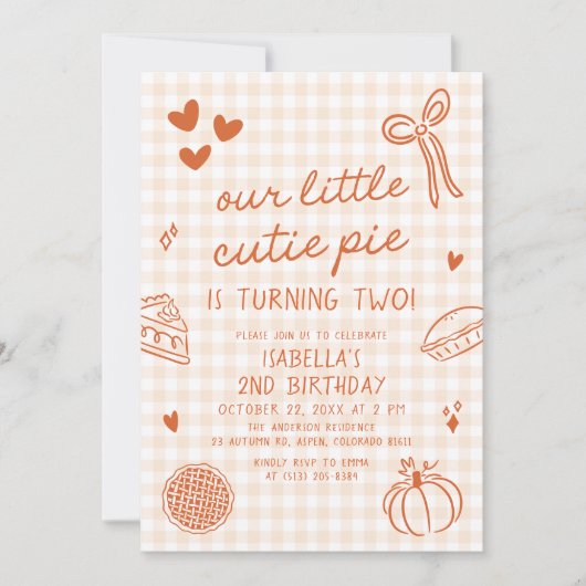 Herbsthandgezeichnete unsere kleine Süsse Pie 2. G Einladung (Vorderseite)