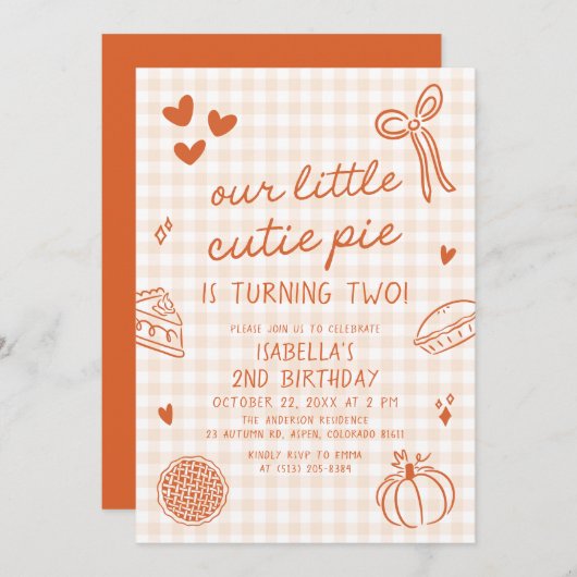 Herbsthandgezeichnete unsere kleine Süsse Pie 2. G Einladung (Vorne/Hinten)