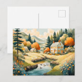 Herbsthaus am Teich mit Enten Postkarte (Vorne/Hinten)