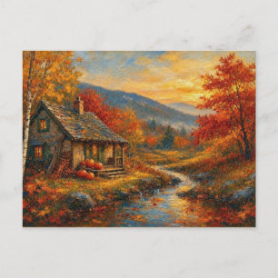 Herbsthaus Landschaft Waldsee Szene Postkarte