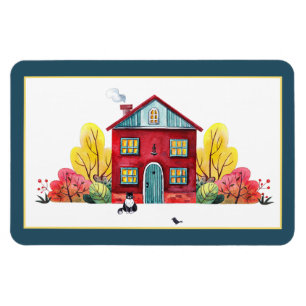 Herbsthaus und Katze Magnet