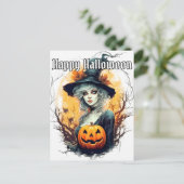 Herbsthexe | Frohe Halloween Postkarte (Stehend Vorderseite)