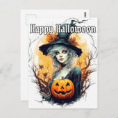 Herbsthexe | Frohe Halloween Postkarte (Vorne/Hinten)