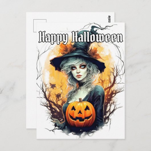 Herbsthexe | Frohe Halloween Postkarte (Vorne/Hinten)