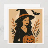 Herbsthexe mit Pumpkin | Vintag Halloween Einladung (Vorne/Hinten)