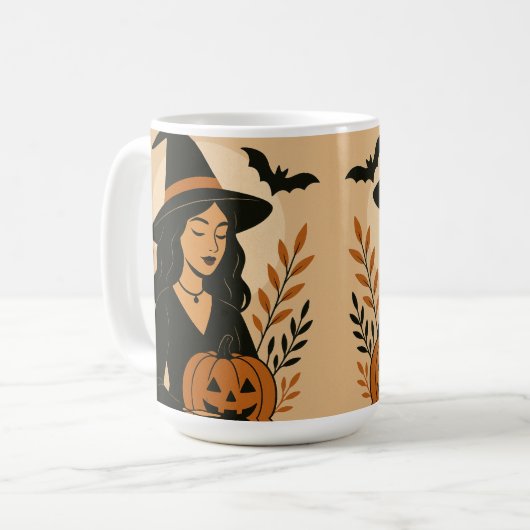 Herbsthexe mit Pumpkin | Vintag Halloween Kaffeetasse (Vorderseite Links)