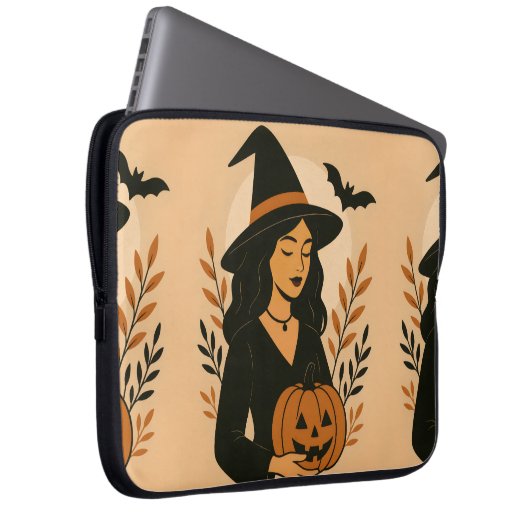 Herbsthexe mit Pumpkin | Vintag Halloween Laptopschutzhülle (Vorne Rechts)