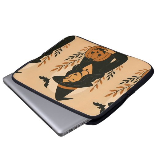 Herbsthexe mit Pumpkin | Vintag Halloween Laptopschutzhülle (Vorne Knopf)