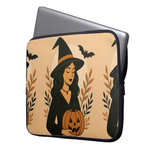 Herbsthexe mit Pumpkin | Vintag Halloween Laptopschutzhülle (Vorderseite Links)