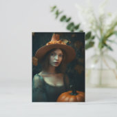 Herbsthexe und Kürbiskugel Postkarte (Stehend Vorderseite)