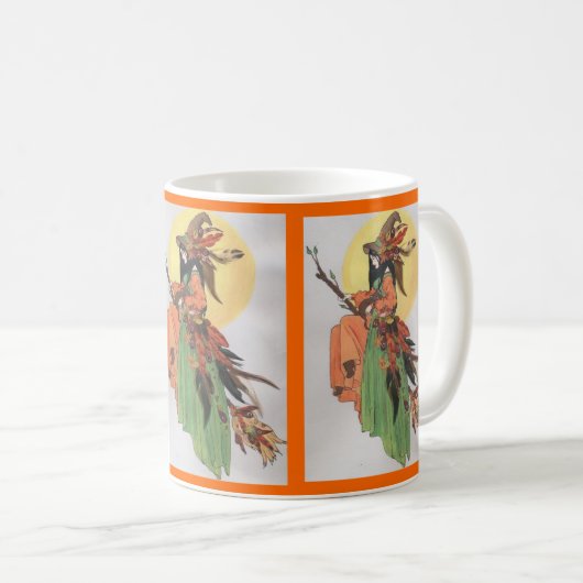 Herbsthexecollage mit Federn Kaffeetasse (VorderseiteRechts)