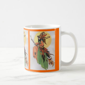 Herbsthexecollage mit Federn Kaffeetasse