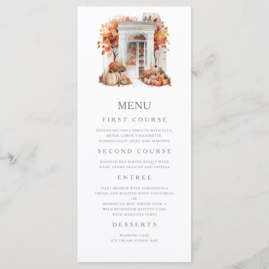 Herbsthochzeit an der weißen Front Menükarte (Vorderseite)