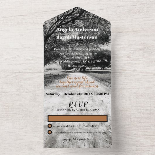 Herbsthochzeit auf der Landstraße All In One Einladung (Innen Boden)