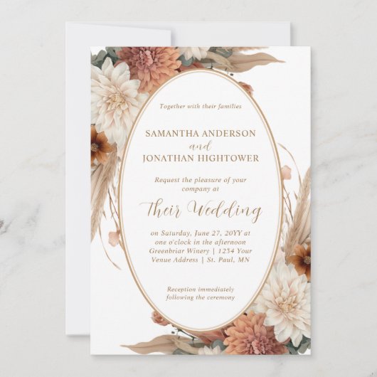 Herbsthochzeit Boho Floral Oval | Einladung (Vorderseite)