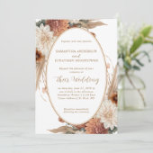 Herbsthochzeit Boho Floral Oval | Einladung (Stehend Vorderseite)