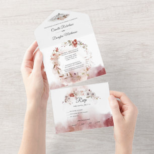 Herbsthochzeit Boho Wasserfarbenblume   All In One Einladung