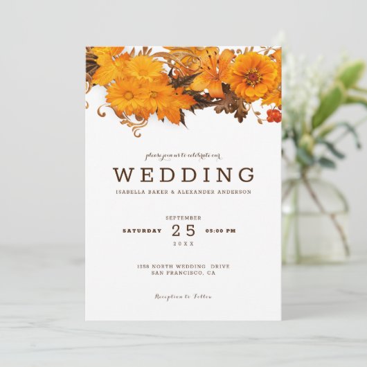 Herbsthochzeit der Blume Einladung (Stehend Vorderseite)