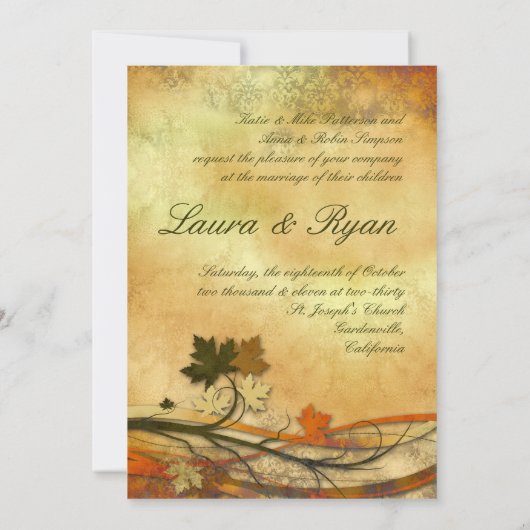 Herbsthochzeit Einladung Ahorn Blätter Orange (Rückseite)