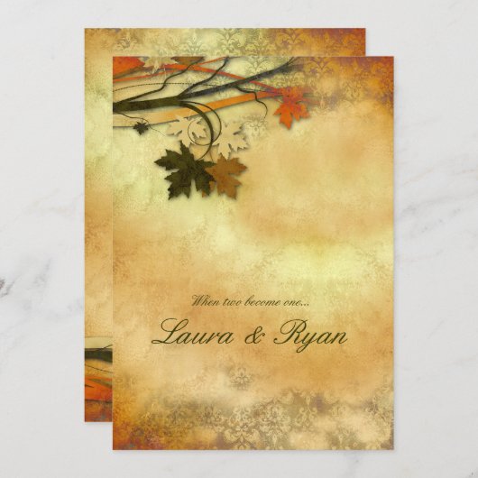 Herbsthochzeit Einladung Ahorn Blätter Orange (Vorne/Hinten)