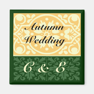 Herbsthochzeit Grün Beige Monogramm Individueller  Magnet