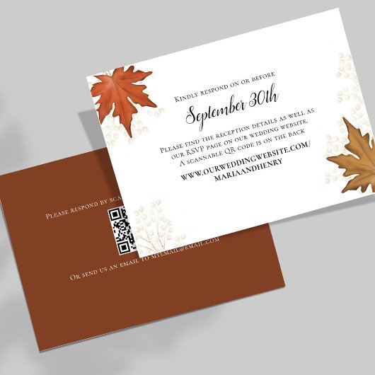 Herbsthochzeit Herbstblätter RSVP QR Code Karte