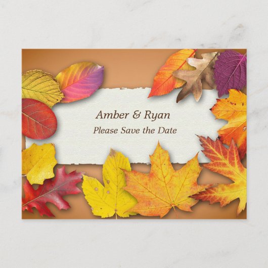 Herbsthochzeit, Herbstfarben, Save the Date Postkarte (Vorderseite)