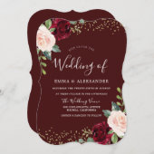 Herbsthochzeit in Burgund Glitzer Einladung (Vorne/Hinten)