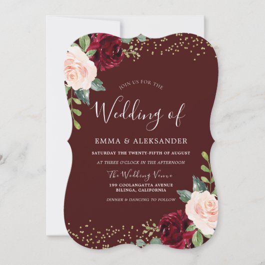 Herbsthochzeit in Burgund Glitzer Einladung (Vorderseite)