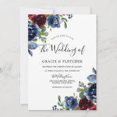 Herbsthochzeit in Burgund & Navy-Indizien-Blume Einladung (Vorderseite)