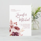 Herbsthochzeit in Burgund & Pink Einladung (Stehend Vorderseite)