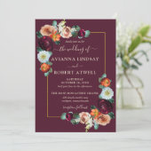 Herbsthochzeit in Burgund Rot-Orange Blush Einladung (Stehend Vorderseite)