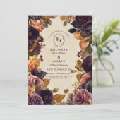 Herbsthochzeit in Burgund und Gold Einladung (Stehend Vorderseite)