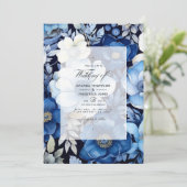 Herbsthochzeit in Navy Blue, Silver und White Flor Einladung (Stehend Vorderseite)