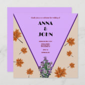 Herbsthochzeit lila Stilvoll Elegant modern Einladung (Vorne/Hinten)